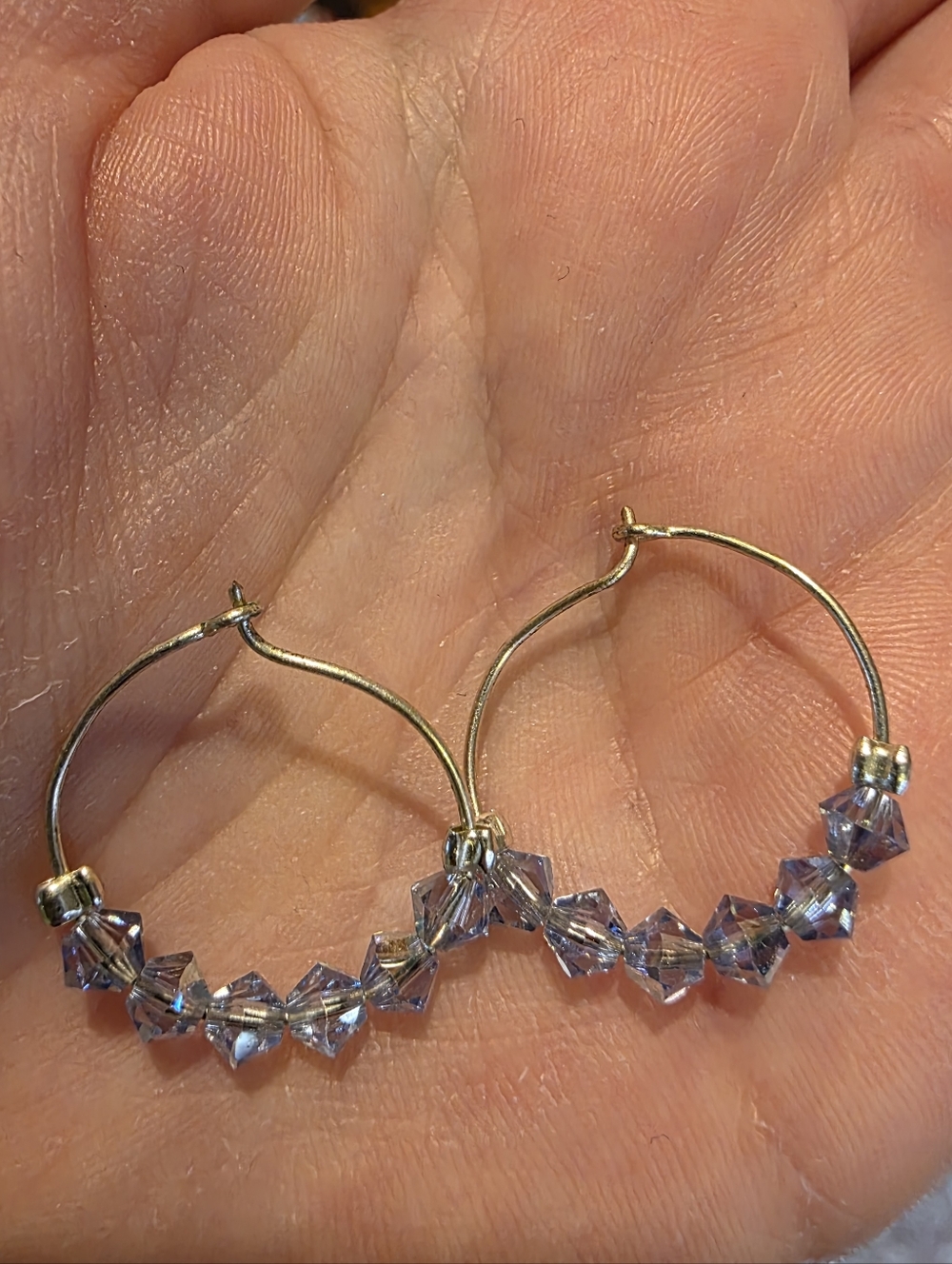 Handmade Lavender Crystal Hoop Earrings 💜